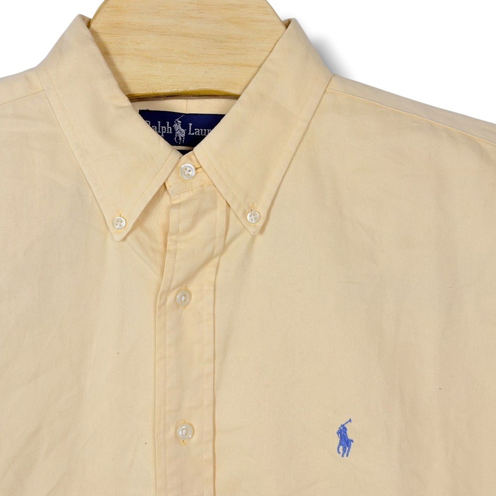Vintage Ralph Lauren Button Down Shirt Men XL Yellow Cotton Twill Pony Preppy